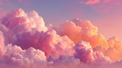 Pastel-hued clouds fill a vast sunset sky