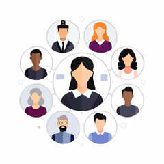 Teamwork and Coordination: A diverse group of people working together, symbolizing communication, collaboration and unity. Representing the essence of connection and synergy.