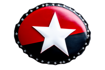 Circular Emblem with White Star Red and Black Sections and Star Border, cut out transparent