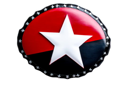 Circular Emblem with White Star Red and Black Sections and Star Border, cut out transparent