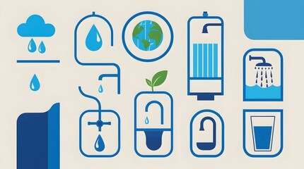 Modern flat design infographic illustration showing water conservation, sustainability, clean drinking water, filtration, eco environment, global resources, and save water awareness concepts