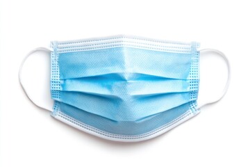 A bright blue disposable medical face mask with ear loops against a clean white background