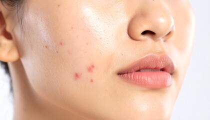 Close-up of a Woman's Face with Acne and Makeup
