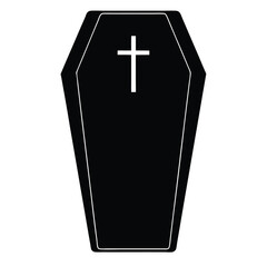 Obraz premium Black Silhouette Icon of Coffin with Cross- Black vector illustration of a traditional coffin with a Christian cross symbol, representing death, burial, or funeral rites 