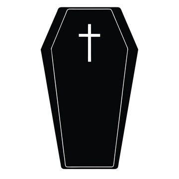 recommend clip art: Black Silhouette Icon of Coffin with Cross- Black vector illustration of a traditional coffin with a Christian cross symbol, representing death, burial, or funeral rites  
                      
                    