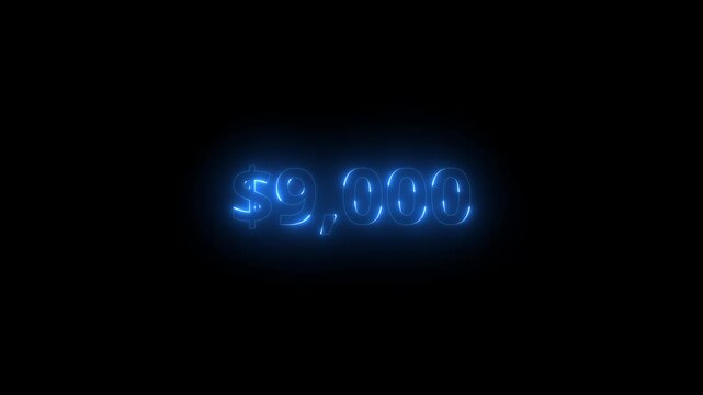 Blue neon glow USD dollars $0 to Billion countdown animation USD numbers animation increasing counting Rich and success monetary dollar animation. 4k