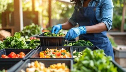 Farmer sorting fresh produce outdoors.