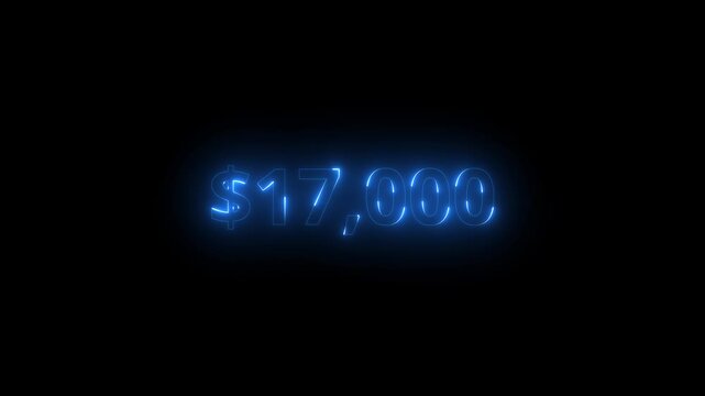 Blue neon glow USD dollars $0 to Billion countdown animation USD numbers animation increasing counting Rich and success monetary dollar animation. 4k