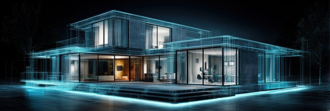 Projecting modern house with augmented reality at night