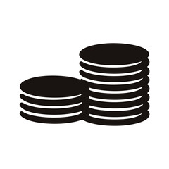 Black Silhouette Icon of Stacked Coins- Black vector illustration of two stacks of coins, symbolizing money, savings, finance, or wealth 
  
