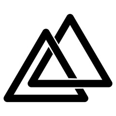 Minimalist black Valknut symbol of two interlocking triangles with thick rounded lines.