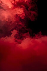 Dry ice red smoke clouds fog floor texture. Perfect spotlight mist effect on isolated black background