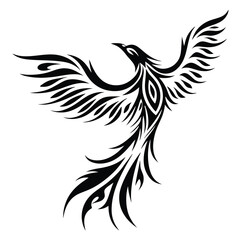 Obraz premium Rising phoenix with outstretched wings is rendered in a bold, striking black silhouette