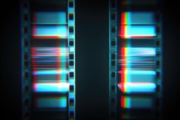 Glitching film reels with vibrant color distortions