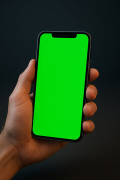 Hand Holding Modern Smartphone with Green Screen Mockup