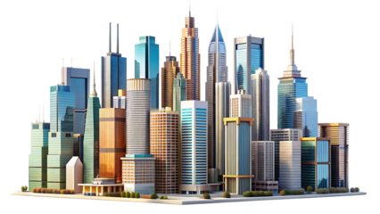 skyscrapers in the city isolated on white background PNG, AI GENERATED