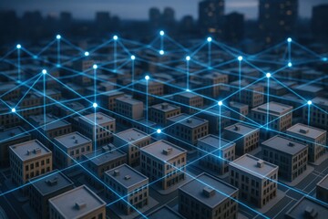 Smart City Network: Digital Connectivity Overlaying Urban Buildings, Representing Technology, Infrastructure and Communication Systems