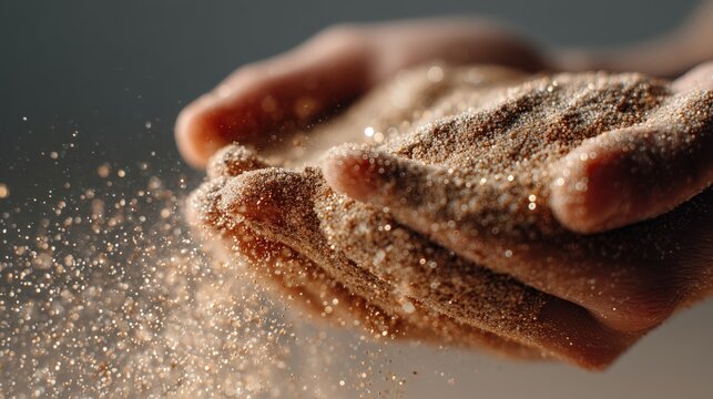 Woman holding sand in hands, letting it slip through fingers, time slipping away