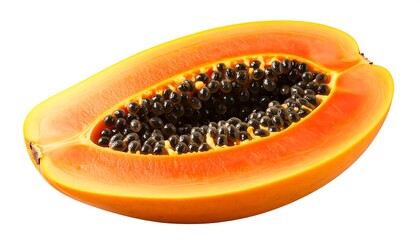Ripe papaya half with seeds, and white background. (7)