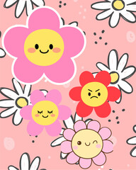 Cute kawaii flower characters