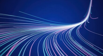 Abstract blue background with glowing light trails, representing high speed data
