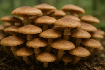 Obraz premium Cluster of Wild Mushrooms Growing in Forest, Selective Focus Photography, Organic and Healthy