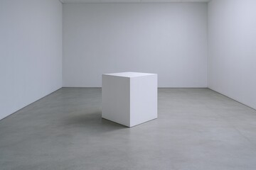 Minimalist White Cube in Empty Room: Modern Art Display or Architecture Visualization with Clean Design