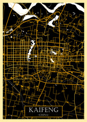 Kaifeng China City Map. downtown tourism house art travel, scenic metropolis concept, travel art city, patriotic abstract banner, view office street
