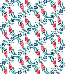 Turkish tulip and flowers seamless pattern design. Ottoman style.