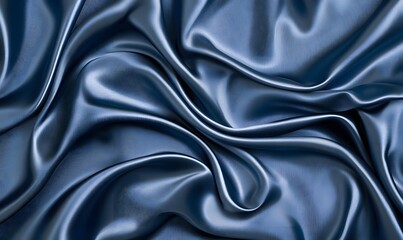 Fototapeta premium A close up shot of a blue silk fabric with soft folds and a smooth, shiny texture surface