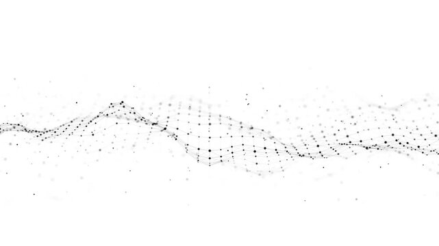 Dynamic digital wave flow on white background. Motion visualisation of data process in cyberspace. Technology of particles conection. 4K animation background.  - Powered by Adobe