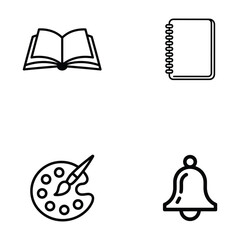 School education backpack globe book graduation hat study icons set with line art vector