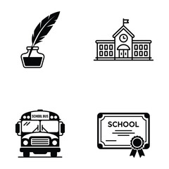 School education backpack globe book graduation hat study icons set with line art vector