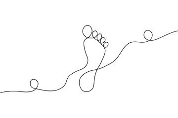 Single line art of a human foot with a winding path