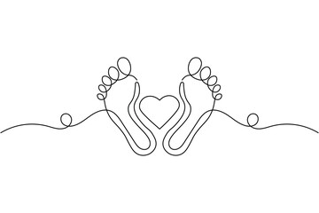 Single line art of two feet and heart foot sole 1