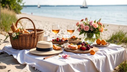 Beach Picnic with Ros Wine, and Summer.