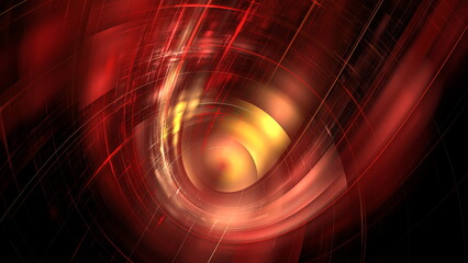 Bright red and yellow lines swirl together in a captivating motion, creating an energetic and abstract design against a dark backdrop, evoking a sense of movement and depth. 3d render