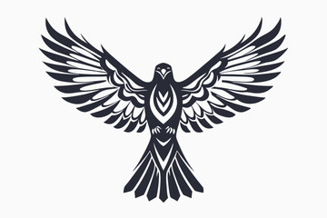 Stylized eagle soars with outstretched wings in a bold monochromatic emblem