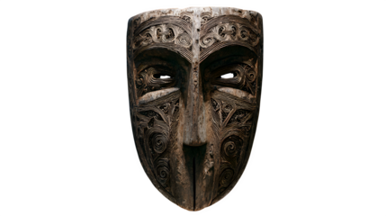 Māori Carved Wooden Mask, isolated on transparent background