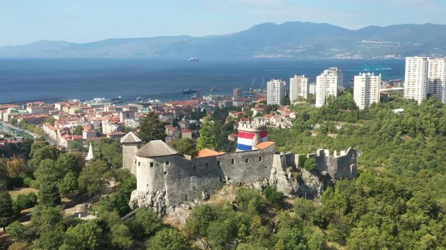 Aerial view of Trsat fortress in Rijeka, Croatia