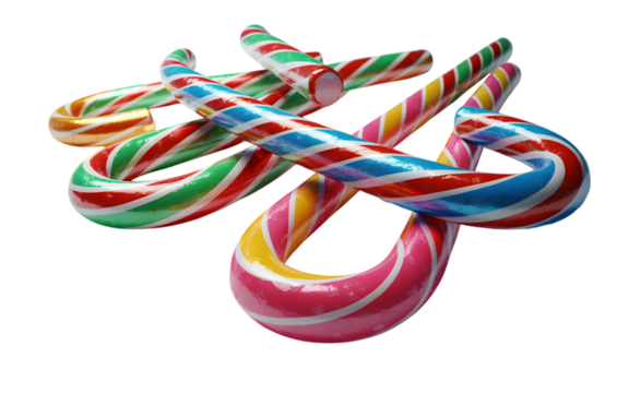 Colorful twisted candy canes isolated on transparent background - Powered by Adobe