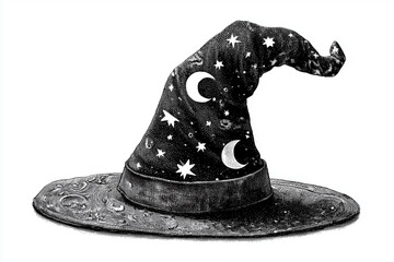 A vintage-style wizard's hat with celestial motifs, conjuring a sense of mystery and magic for all who dare to dream beyond.