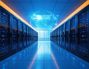 Server room with global map