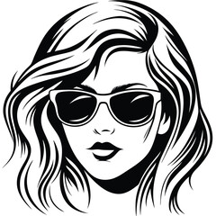 woman portrait presents an edgy hairstyle and chic sunglasses in black and white