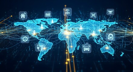 Global network connecting the world with digital technology and communication.