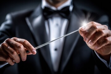 Conductor leads an orchestra with passion and precision during a live performance