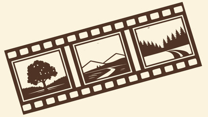 Film strip with nature scenes landscape photography tree mountains road forest scenic views travel memories