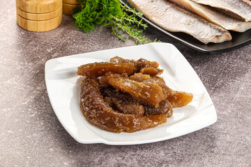 Herring roe snack in the plate