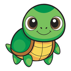 Adorable Cartoon Turtle Illustration with a Big Smile and Large Brown Eyes