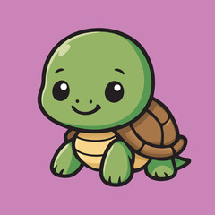 Adorable Cartoon Turtle with a Happy Expression and a Brown Shell